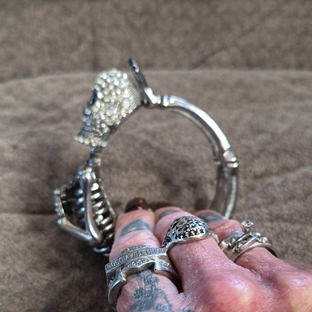Silver Rhinestone Skeleton Cuff Bracelet - Picture 4 of 6